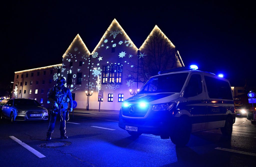 German police next to the Christmas market in Magdeburg where Friday's attack took place. Credit: Getty 