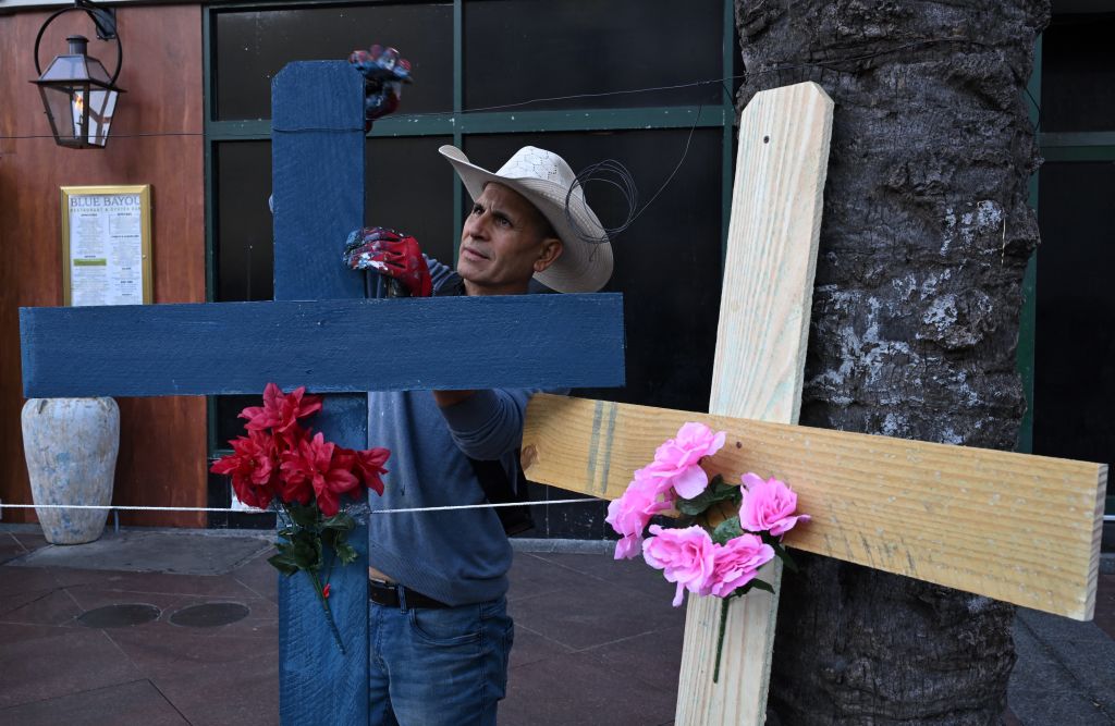 A memorial is set up near Bourbon Street, the site of New Orleans attack this week. Credit: Getty