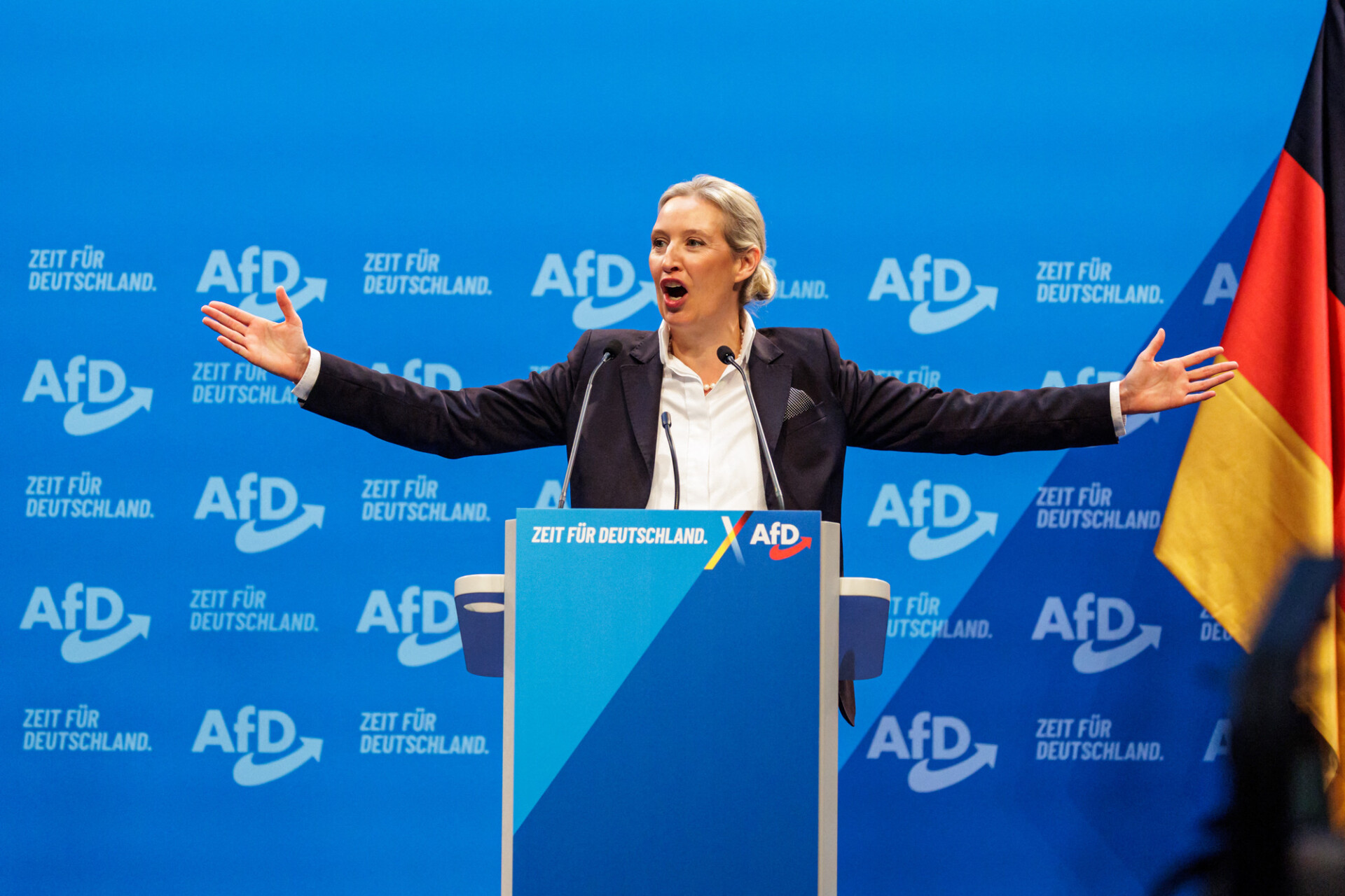 AfD leader Alice Weidel risked being outflanked by her own members. Credit: Getty
