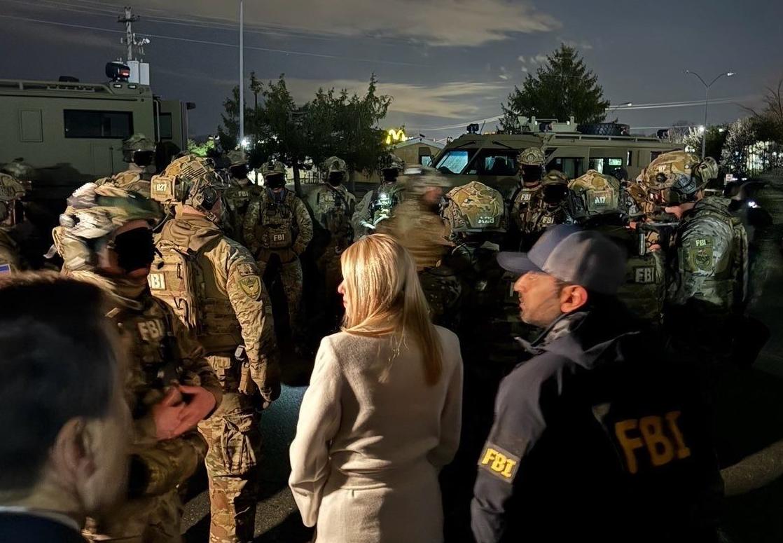 US Attorney General Pam Bondi with law enforcement during an MS-13 crackdown. Credit: X

