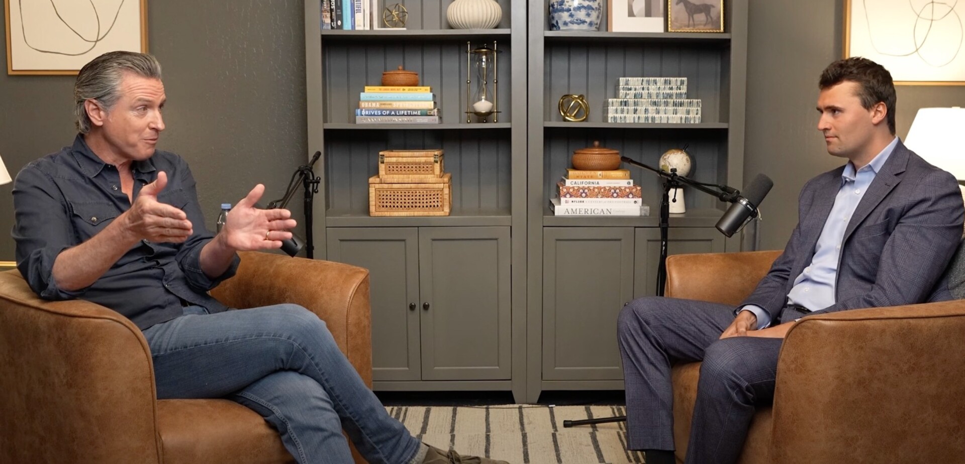Gavin Newsom speaks to conservative activist Charlie Kirk. Credit: This is Gavin Newsom/YouTube