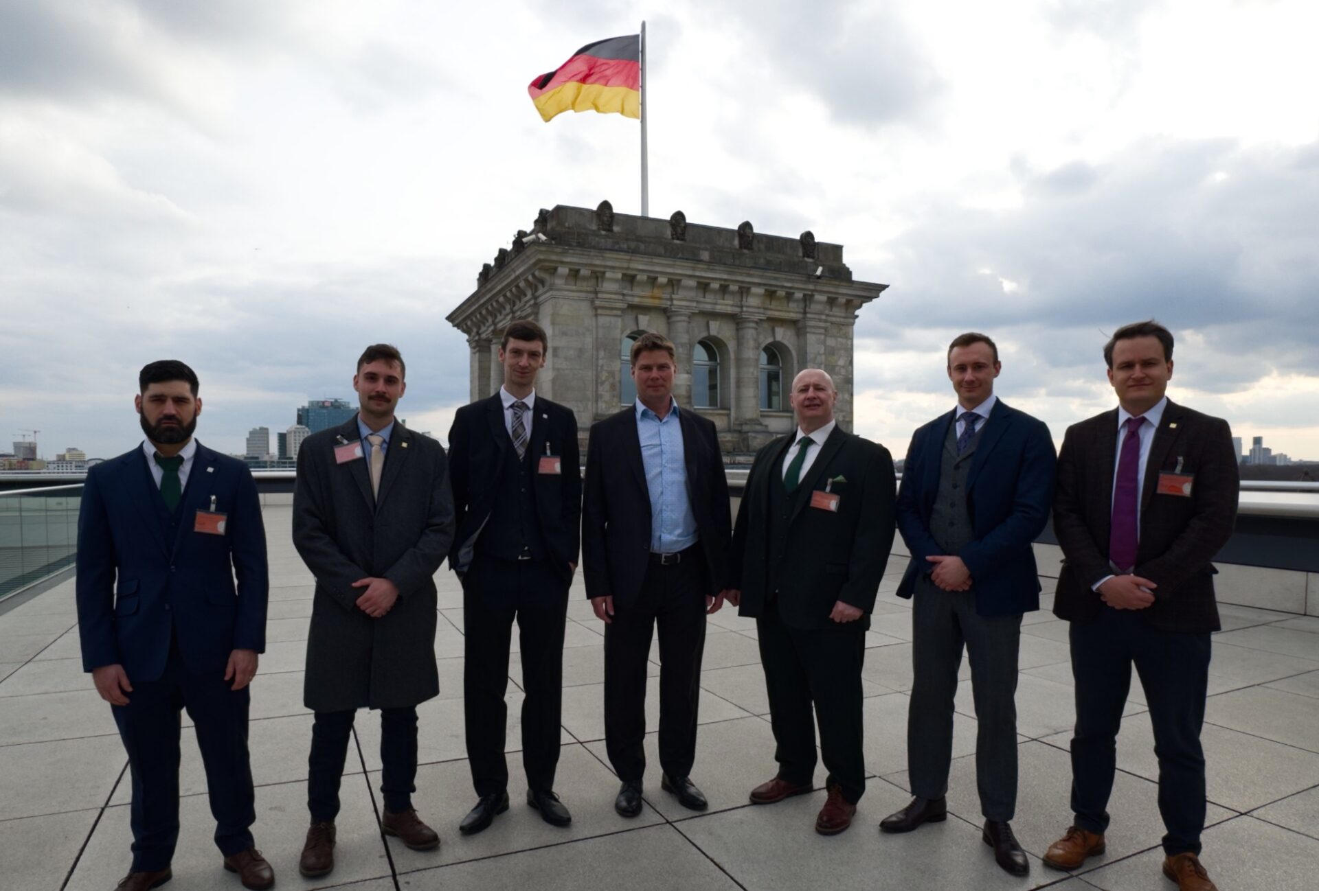 Senior Homeland representatives pictured with AfD politician Steffen Kotré (middle) in Berlin on Thursday. Credit: Homeland Party/X
