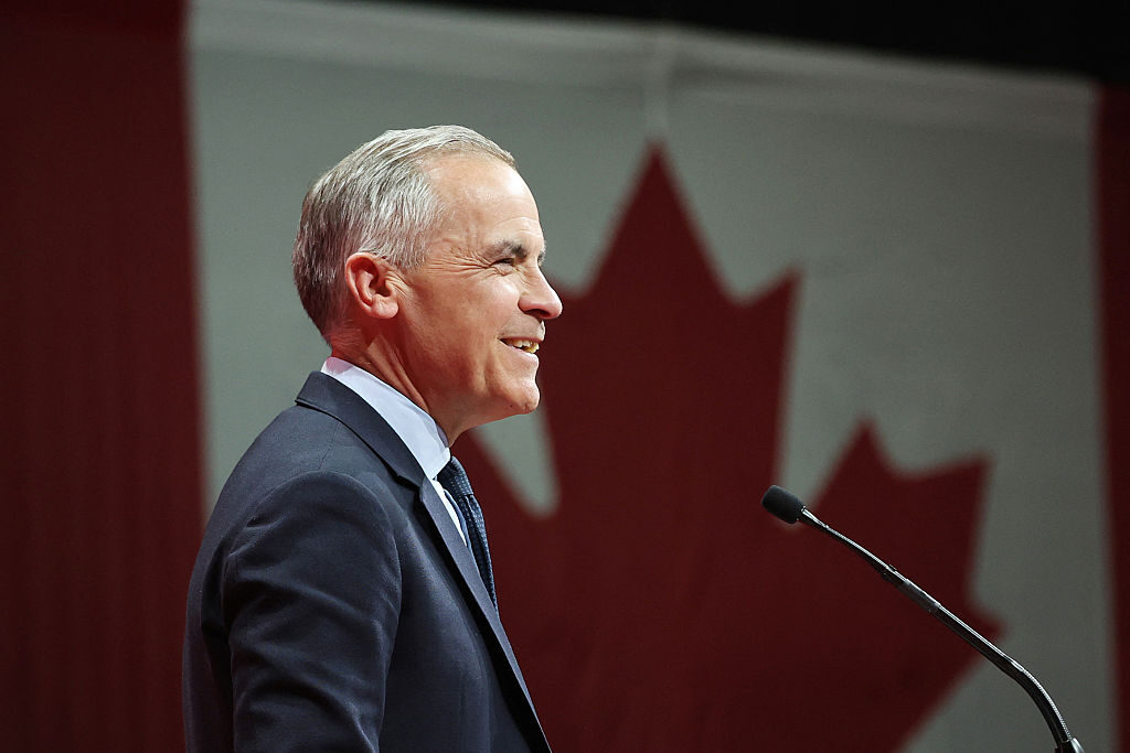 Canadian Prime Minister Mark Carney speaks following the Liberal election victory. Credit: Getty