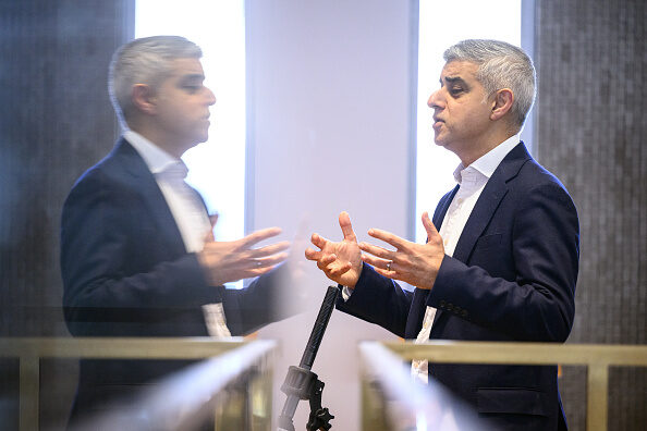 Sadiq debating his worst enemy. Photo: Leon Neal/Getty.