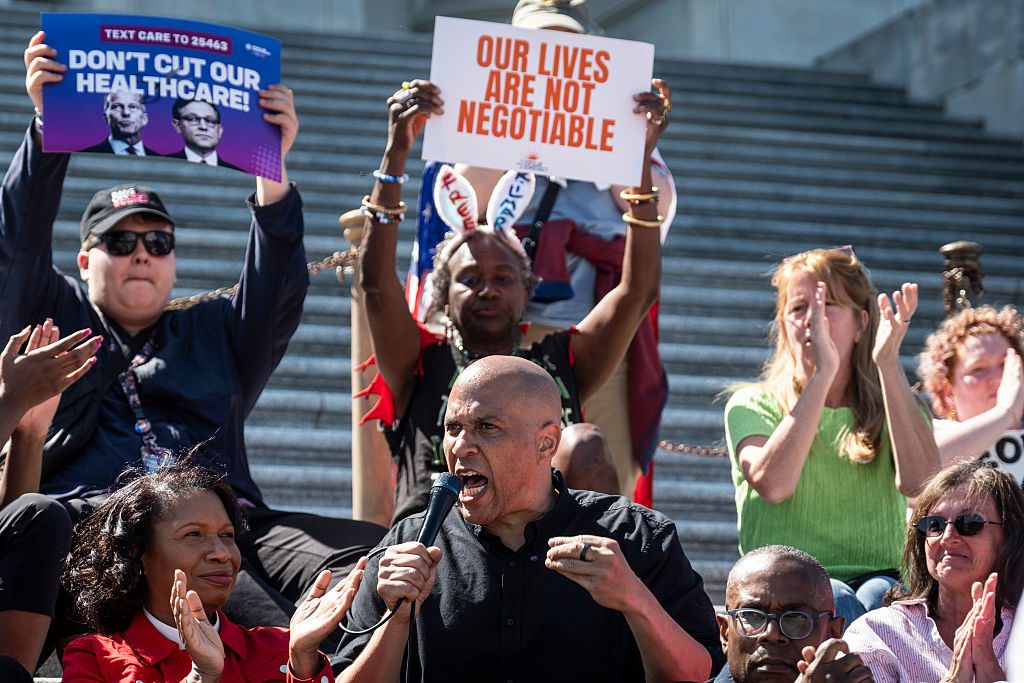 Democratic politicians such as Cory Booker are targeting the Republicans’ budget bill. Credit: Getty