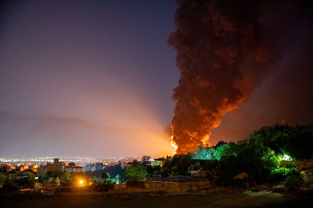 The aftermath of an Israeli attack on an Iranian oil depot at the weekend. Credit: Getty