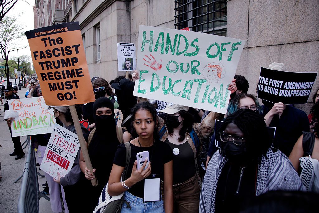 Students protest against cuts to Columbia's funding earlier this year. Credit: Getty