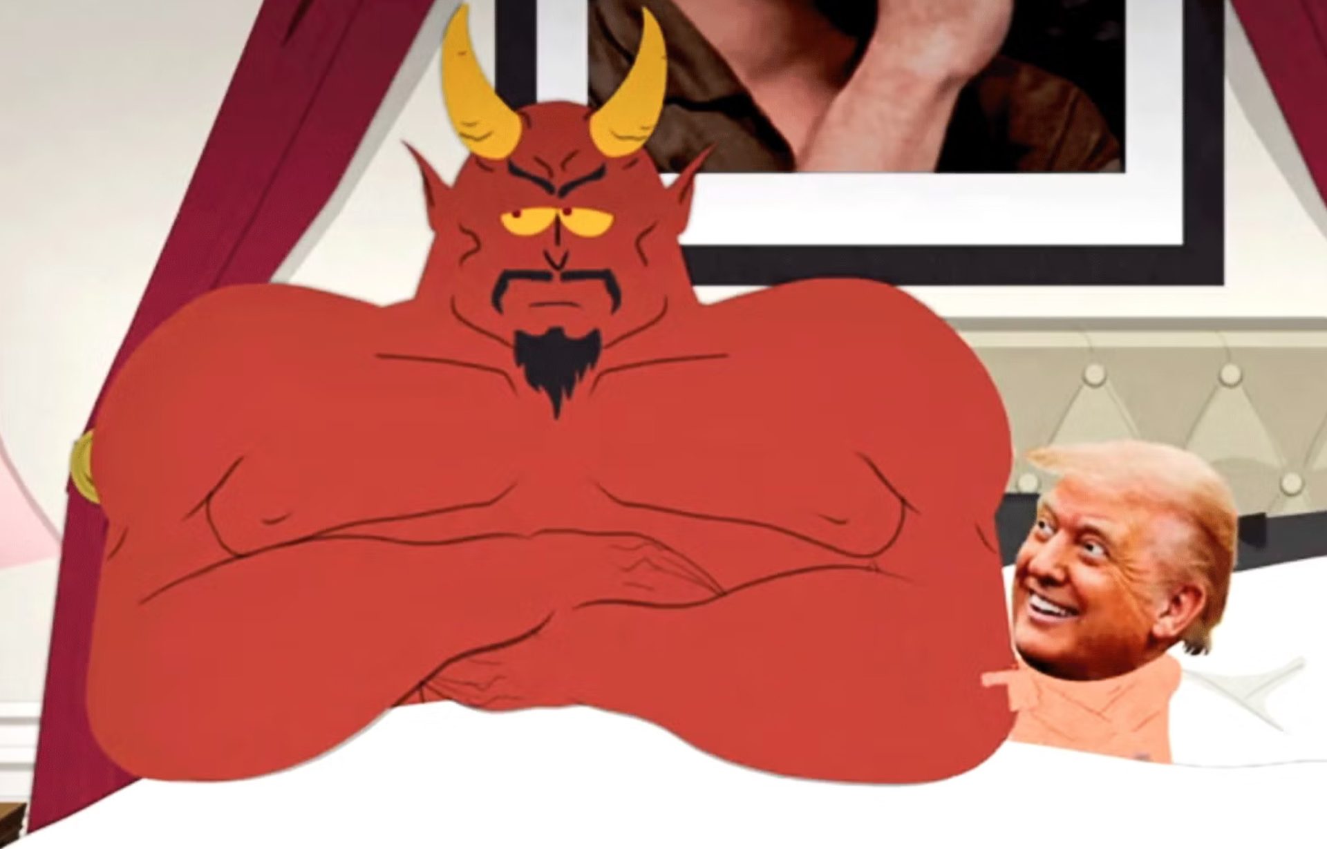 Donald Trump in bed with Satan. Credit: CBS/Paramount
