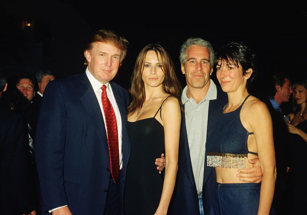Donald Trump pictured with Ghislaine Maxwell and Jeffrey Epstein at Mar-a-Lago in 2000. Credit: Getty