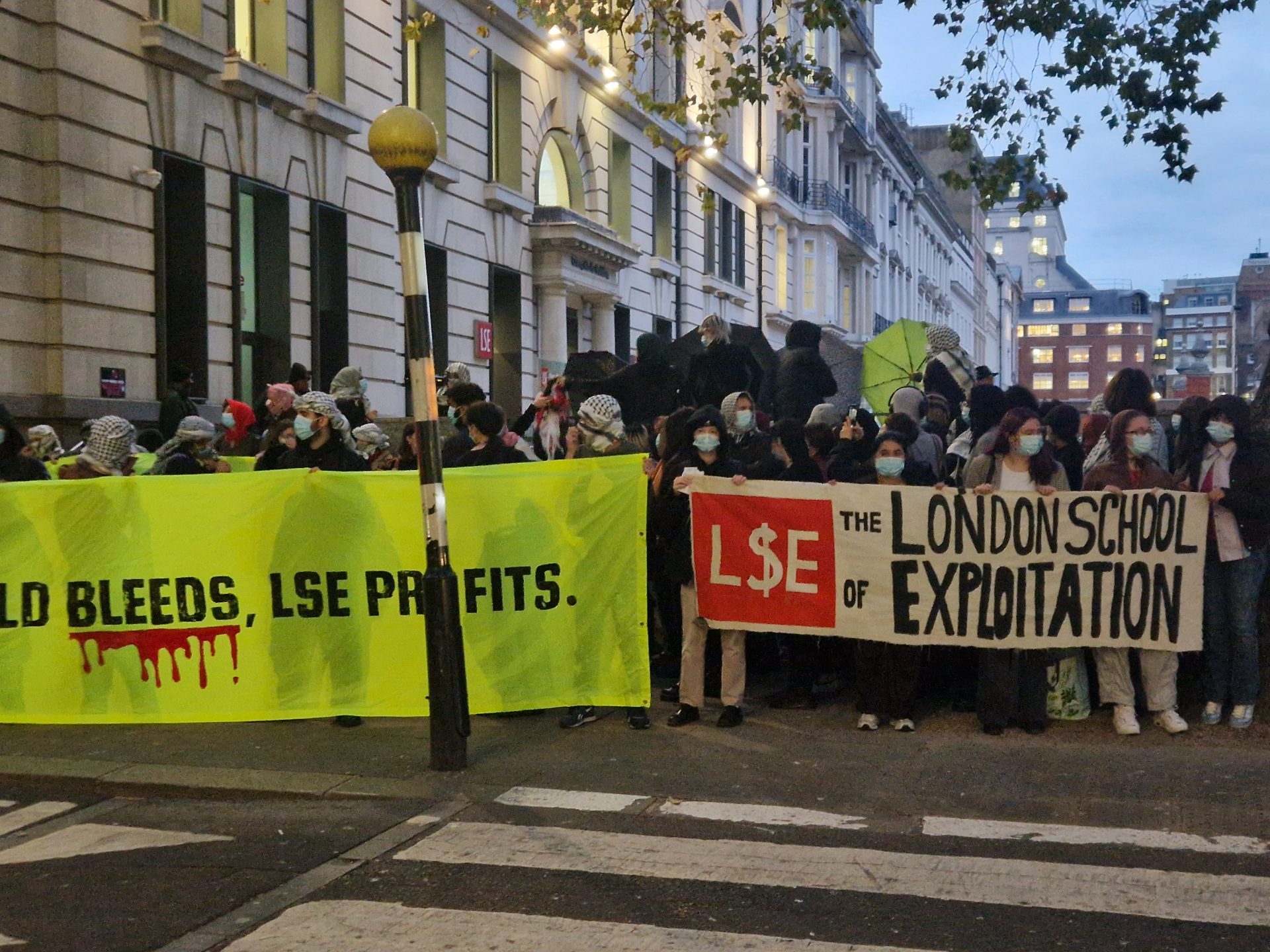 Protesters gather outside LSE last night. Credit: Joan Smith