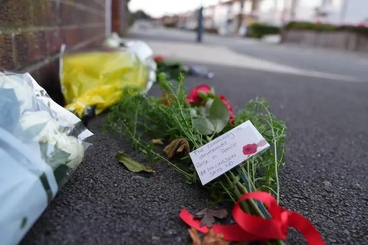 Flowers left near the scene of the fatal stabbing in Uxbridge. Credit: Alamy