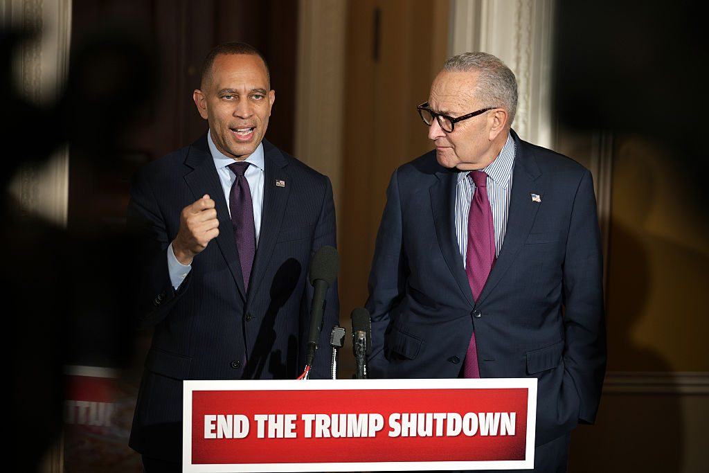House Minority Leader Hakeem Jeffries and Senate Minority Leader Chuck Schumer at the US Capitol earlier this month. Credit: Getty