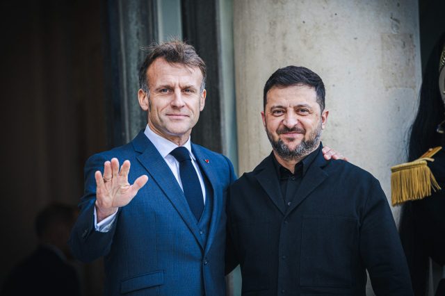 Macron and Zelensky join forces on the global stage to project statesmanship and sidestep their domestic woes. Credit: Amaury Cornu / Getty Images