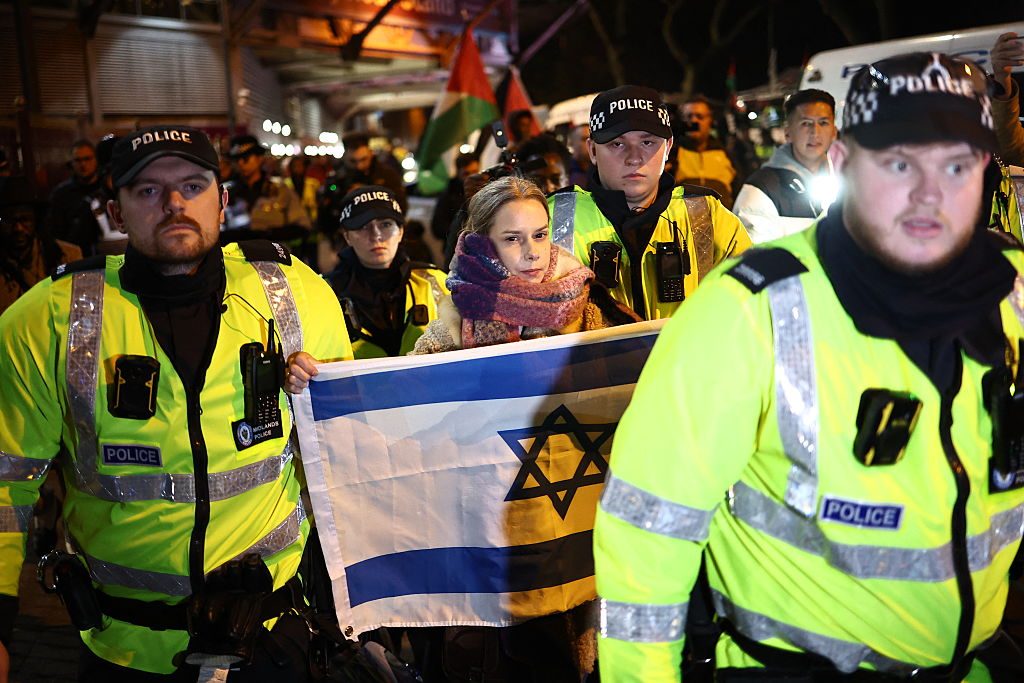 Police escort protesters away at November’s match between Aston Villa and Maccabi Tel Aviv. Credit: Getty