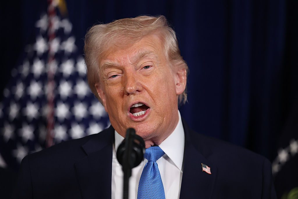 Donald Trump speaks in Florida today following the Venezuela operation last night. Credit: Getty