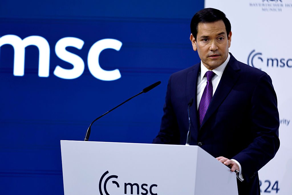 Marco Rubio speaks at the Munich Security Conference yesterday. Credit: Getty