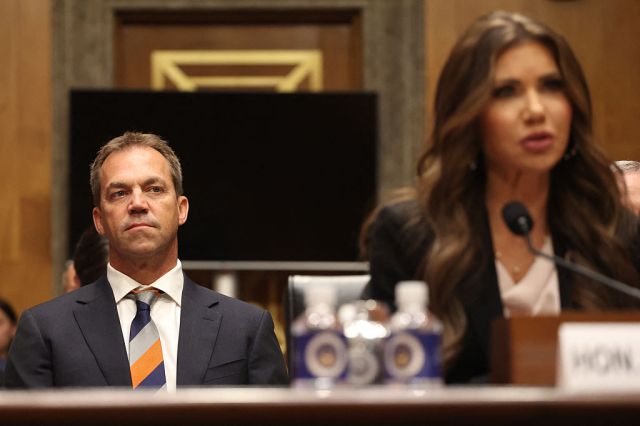 Bryon Noem listens to his wife Kristi give testimony last year. Credit: getty