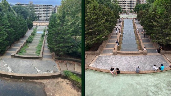 Meridian Hill Park, before and after. Credit: X