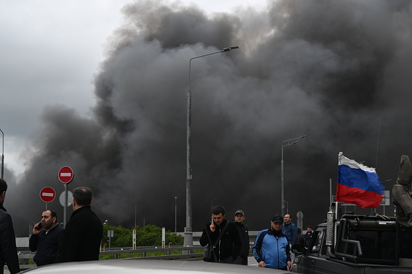 The aftermath of yesterday’s attack on a Moscow oil refinery. Credit: Getty