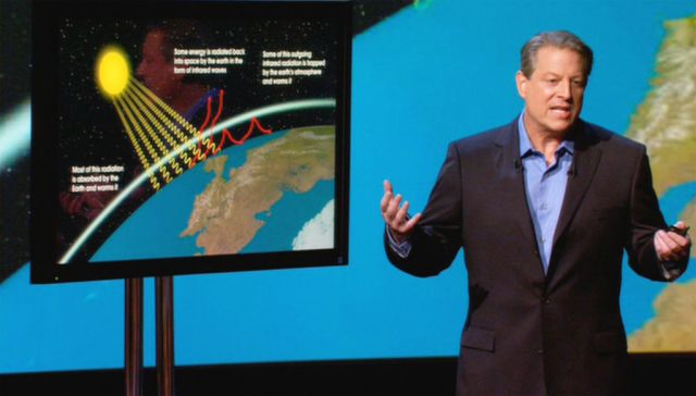 Al Gore delivers a presentation on climate change for his 2006 film, “An Inconvenient Truth.” Credit: Getty
