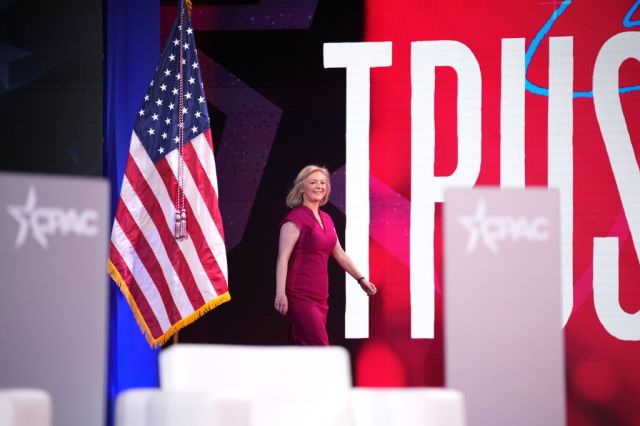 Liz Truss at the 2025 CPAC in Maryland. (Andrew Harnik/Getty)