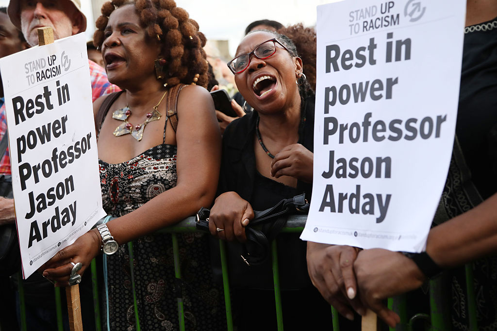 Attendees at a vigil for former University of Cambridge professor Jason Arday in central London yesterday evening. Credit: Getty